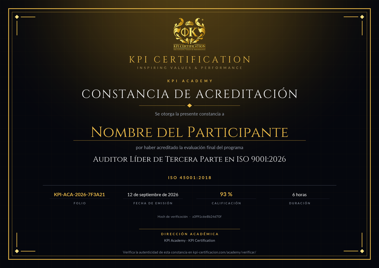 Constancia de acreditación de KPI Academy